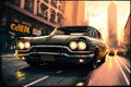 Classic car cruising, digital illustration painting artwork, retro style Royalty Free Stock Photo