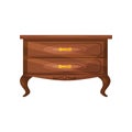 Classic chest of drawers with golden handles. Furniture for bedroom. Wooden commode. Object for home interior. Flat