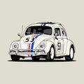Illustration of a classic Volkswagen Beetle Herbie love bug car cartoon vector