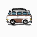 An illustration of a classic white and brown campervan