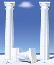 Illustration of classical antic greek columns on the shore.