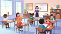 Classroom Scene Teacher and Students in Elementary School Royalty Free Stock Photo