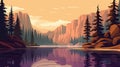 Illustration Of Cliff Scene With Mountains And Lake Royalty Free Stock Photo