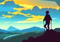 Illustration of a climber amidst a stunning sunset mountain landscape Royalty Free Stock Photo