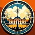 illustration of the clock on the background of the ancient city of Gatchina AI generated Royalty Free Stock Photo