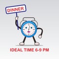 illustration of a clock cartoon with a meal time for educational visual content about health