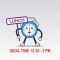 illustration of a clock cartoon with a meal time reminder for educational visual content about health