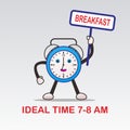 illustration of a clock cartoon with mealtime reminder