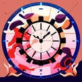 Illustration of a clock on a pink background. Time concept. generative AI Royalty Free Stock Photo