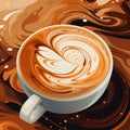 An illustration of a close-up of expertly pouring latte art, creating intricate designs on a frothy cup of coffee Royalty Free Stock Photo