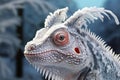 Close-up of iguana head with ice crystals on it