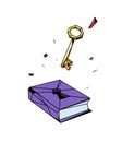 Illustration of a closed book and key. Vector. Flat style. Illustration for poster, print and website. The discovery of new Royalty Free Stock Photo