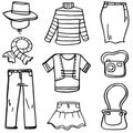 Illustration of clothes object set doodles