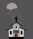 Illustration of a cloud as a brain raining with reason over the church