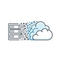 Illustration of a cloud computing concept, featuring a data server on the left Royalty Free Stock Photo