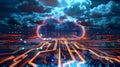 Illustration of cloud computing concept showcasing data storage, network connections, and digital innovation. Royalty Free Stock Photo
