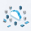 Illustration of a cloud computing network. Central white clo Royalty Free Stock Photo