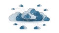 An illustration of a cloud computing network with interconnected blue and white clouds Royalty Free Stock Photo
