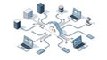 An illustration of cloud computing with various devices connected to a central cloud Royalty Free Stock Photo