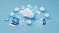 Illustration of cloud computing with various devices connected to a cloud Royalty Free Stock Photo