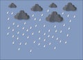 Illustration of Cloud and rain on dark background. heavy rain, rainy season, paper cut and craft style. vector Royalty Free Stock Photo