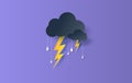 Illustration of Cloud and rain season on sky dark background.Overcast sky and thunderbolt lightning.Creative design paper art and