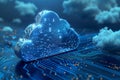 Illustration of cloud technology background with circuit board, blue color theme, blue gradient on the right side, ing illustrati Royalty Free Stock Photo