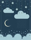 The illustration. Clouds , sea, moon, stars ,sky, rain.