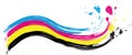 Illustration of cmyk printing color wave with splashes of color Royalty Free Stock Photo