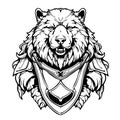 Illustration coat of arms with bear head. Tattoo design element. Heraldry and logo concept art.