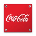 Illustration of Coca Cola signage logo isolated on a red plate. Food and Drinks concept.