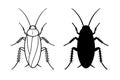 Illustration of a Cockroach, Outline and Silhouette Versions Royalty Free Stock Photo