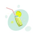 Illustration of a cocktail with bubbles in a glass with a straw and a slice of lemon. Royalty Free Stock Photo