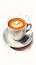 Illustration of coffee cup with latte art and splashes on white background Royalty Free Stock Photo