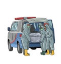 Illustration of the coffin is being lifted by some people from the ambulance Royalty Free Stock Photo