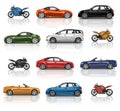 Illustration collection of cars and motorbikes