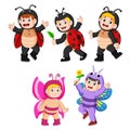 Collection children wearing butterfly and ladybug costumes