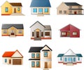 Collection of different houses on a white background