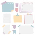 Illustration of an collection of different sticky papers with pin needle or adhesive stripes office accessories with transparency