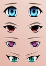 Collection of eyes and eyebrows of different shapes, different colors, different expressions