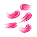 Illustration of a collection of strokes of liquid lipsticks, pink liquid lipstick on white background. Elements of the