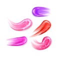 Illustration of a collection of strokes of liquid lipsticks, pink liquid lipstick on white background. Elements of the