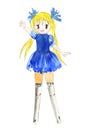 Illustration color drawing of watercolor manga girl in clothes on a isolated background. Royalty Free Stock Photo