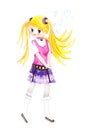 Illustration color drawing of watercolor manga girl in clothes on a isolated background. Royalty Free Stock Photo