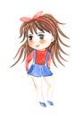 Illustration color drawing of watercolor manga girl in clothes on a isolated background. Royalty Free Stock Photo