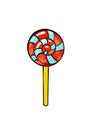 Illustration of a colored drawing of sweets: red-blue lollipop on a white isolated background Royalty Free Stock Photo