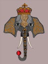 Illustration colored elephant in the crown, a circus elephant.