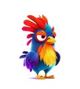 Illustration of colorful angry rooster cartoon on white background, AI-generated image