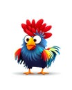 An Illustration of colorful angry rooster cartoon on white background, AI-generated