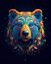 Illustration of a colorful bear, artistic ornemental design in pop colors - Inspiring animals theme